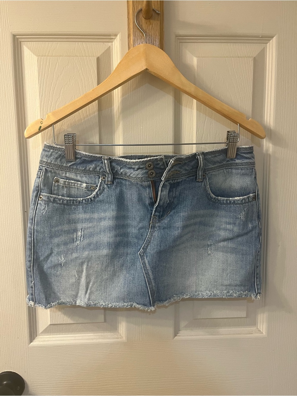 Aeropostale Light Blue Distressed Denim Mini Skirt